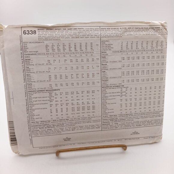 McCall's 6338 Easy Non-Stop Wardrobe Sewing Pattern Size C (10-12-14) Misses - Picture 2 of 2
